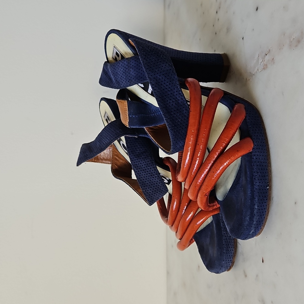ROCHAS: Royal Blue Suede And Orange Sandals
